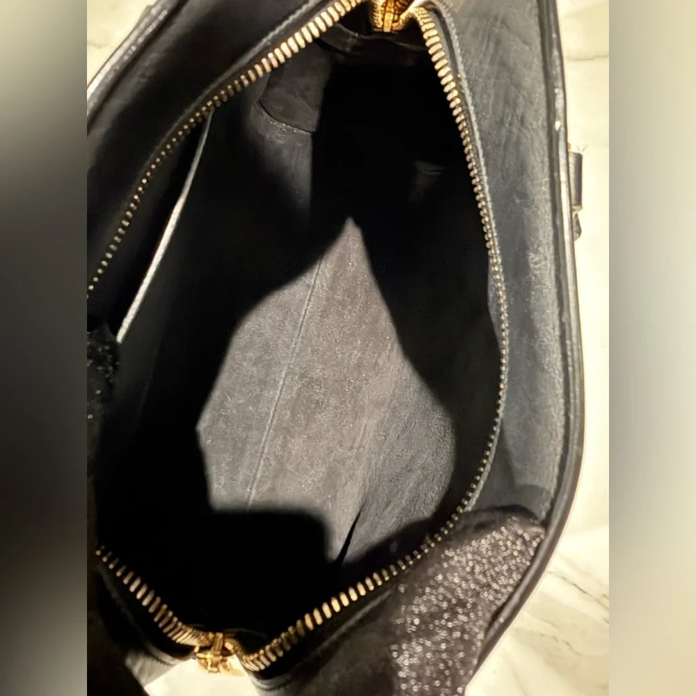Yves Saint Laurent Black Leather Top-Handle Bag with Gold Hardware